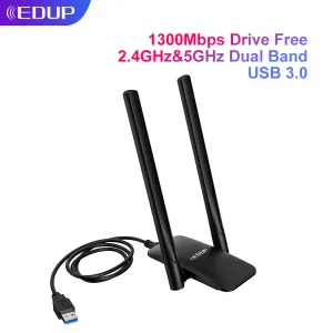 Cartes EDUP 1300 Mbps Adaptateur WiFi USB Adaptateur 2.4G5.8G Carte de réseau sans fil avec câble USB3.0 2 * 6DBI ANTENNE Drive Adaptateur Ethernet gratuit
