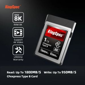 Tarjetas Kingspec Cfexpress Tipo B Card 128G 256GB 512GB 1TB CF Express Tarjeta de memoria de alta velocidad para la cámara Raw 4K Video