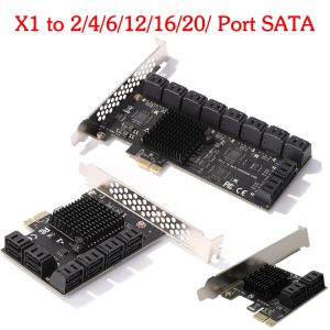 Cartes Mining 20/16/12/6 PORTS SATA 6 Go à PCI Express Controller pour PC Extension Card PCIe to SATA III Converter PCIe Riser Adaptateur