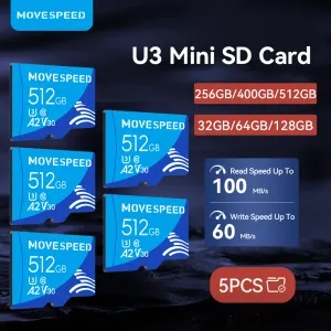 Tarjetas MovesPeed 5pcs Mani Mini SD Tarjeta SD 512GB Tarjeta de memoria flash de alta velocidad 100MB/S 128GB 400GB 64GB 32GB Tarjeta TF para la cámara DV