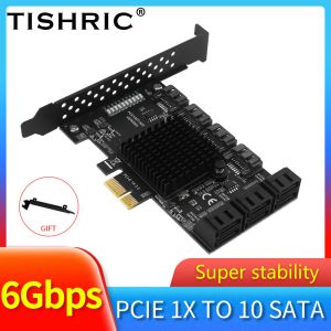 Cartes Tishric PCIe SATA 1x 4x Riser 2/6/8/10 ports SATA 3.0 PCI E Controller PCI Express Multiplier Riser Extension Carte SSD 6 Gbps