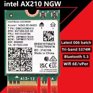 Cartes Adaptateur WiFi Intel AX210 Connexion réseau Bluetooth 5.3 M.2 Interface 2.4 GHz 5GHz 6GHz 5374Mbps WiFi 6 Adaptateur