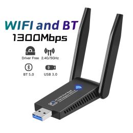 Cartes WiFi Bluetooth Wireless Network Carte 1300m USB 3.0 Adaptateur AC1300 avec antenne pour ordinateur portable PC Mini Dongle