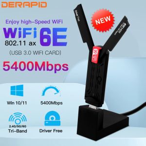 Tarjetas Wifi6e AX5400 USB 3.0 Adaptador inalámbrico 2.4GHz/5GHz/6GHz Booster WiFi con antena de alta ganancia para PC/laptop Win10/11 Driver gratis