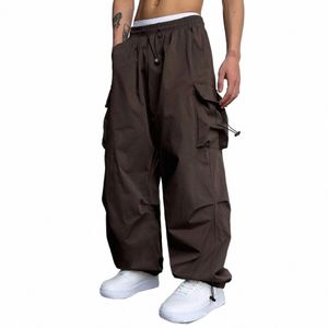 Pantalones cargo de paracaídas para hombre, ropa de calle de gran tamaño Harajuku Y2k, pantalones de pierna ancha de Hip Hop, ropa técnica holgada, pantalones de entrenamiento de escalada 585E #