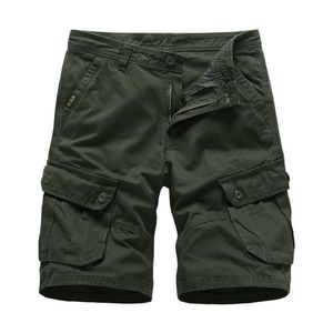 Cargo Shorts Hommes Coton Bermudes Mâle D'été Style Militaire Poches De Travail Droites Noir Pantalon Court Casual Armée Vert Shors Homme 210714