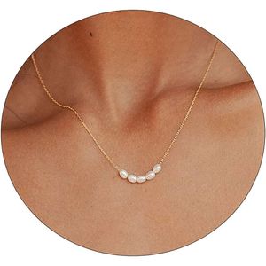 CAROVO Collares con colgante de perlas delicadas para mujer, chapado en oro de 14 quilates, collar de cadena de perlas cultivadas hechas a mano, joyería diaria para regalos