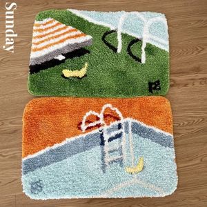 Tapis Style coréen tapis de porte créatif doux touffeté tapis de salle de bain motif de piscine dessin animé mignon chevet maison chambre décor 231011