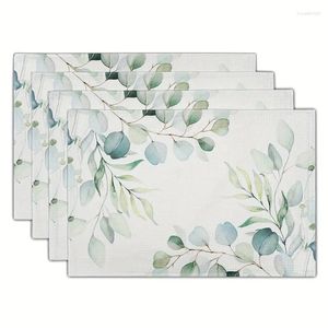 Carpets 1 / 4pcs Happy printemps Placemats Linn Gerbe Green Eucalyptus Feuilles de table Table Tax de cuisine