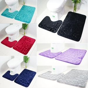 Alfombras 3D Cobblestone Toilet Floor Mat Set Alfombra de baño 2PCS HD Print Pad Colchón de asiento de puerta de gran tamaño 50 40 /50 80CM D20