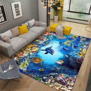 Alfombras 3D colorido mundo submarino estampado grande para el hogar decoración para sala de estar esponja suave alfombrillas de baño absorben alfombras antideslizantes