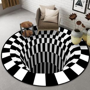 Tapis 3D rond pour salon Simple noir blanc stéréo Vision tapis tapis géométrique anti-dérapant maison chambre tapis de sol