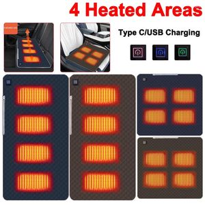 Tapis 4 zones chauffées chauffage coussin de siège portable chaise de camping portable 3 Type de température réglable C / charge USB
