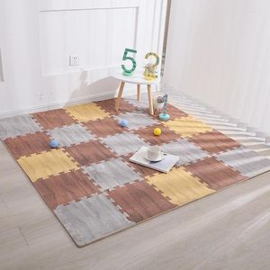 Alfombras 6pcs/ espuma de bebé rastreando estera para niños Eva textura de la madera de la madera de piso suave Fitness alfombra de ladrillo