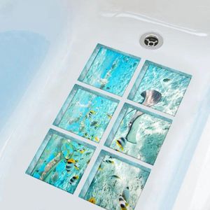 Alfombras 6 unids/set pegatinas de baño patrón de playa autoadhesivo calcomanías de bañera PVC pegatina de pared murales impermeables decoración de baño papel tapiz