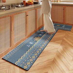 Alfombras de cocina Retro china, alfombrilla impermeable y a prueba de aceite, cuero PU largo, resistente al desgaste, antideslizante