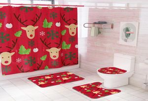 Carpets Christmas Printing Termoproof Household Shower Curtain Polyester Cloth Bathroom Four Piece Set4974222