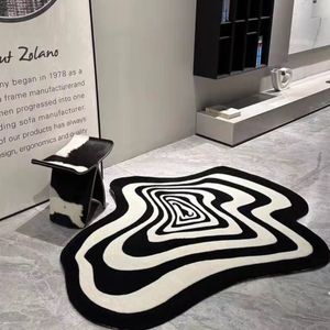 Tapis Créatif noir blanc rayé salon tapis décoration de la maison chambre tapis moelleux en peluche mode avancé tapis de jeu pour enfants 230830