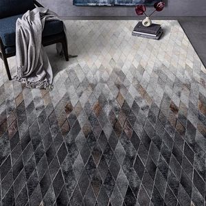 Alfombras de diseño ligero de lujo en blanco y negro, alfombras con estampado de cuero gris, alfombra nórdica moderna para sala de estar con degradado geométrico