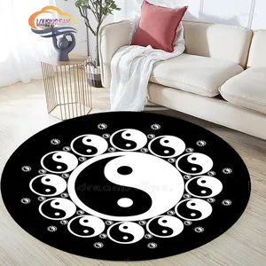 Tapis Tapis Divination Série Motif Yin-yang Tapis Rond- Fleur Soleil Et Lune Glace Feu Tapis Taiji-Bagua