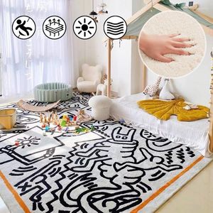 Tapis Mode Moderne Décoratif Graffiti Tapis En Peluche Floral Simple Antidérapant Chaud Laine Pour Salon Chambre Grande Surface Tapis