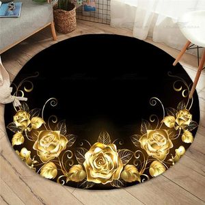 Carpets Fashion Round Hd Printing Rose Carpet Family Anti-Skid Gold Pattern Mat Floor Mat Children's Bedroom Living Room