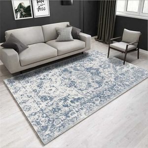 Alfombras para sala de estar patrón abstracto azul clásico europeo alfombra accesorios de mesa alfombra dormitorio 210626