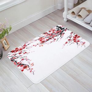 Tapis encre peinture prune bossom fleurs rouges blancs paillasson de cuisine de salle de bain de salle de bain house hold hold hot espace tapis home décor