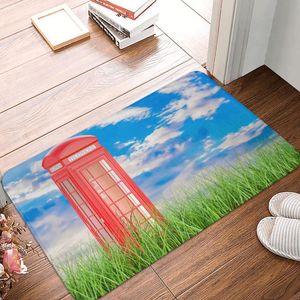 Alfombras London Call Box felpudo impreso suave baño sala de estar piso alfombra hogar alfombra cielo azul y hierba antideslizante alfombra de baño