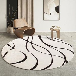 Alfombras Alfombra redonda moderna para la decoración de la sala de estar Geométrica Negro Blanco Suave Shaggy Alfombra Dormitorio Silla mullida Piso Mat234f