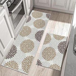 Carpets Tapis de cuisine non glissée Antifouling Floor Flower Print Mats Set Super Soft Facile to Clean Home Decoration