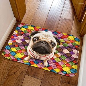 Alfombras estampadas lindas pug pug dog entrante de felpudo alfombras baño de baño alfombra alfombra alfombra de cabecera decoración del hogar balcón de cocina