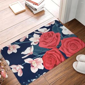 Alfombras Red Rose Pink Orquídea Flores Felpudo Alfombra Alfombra Mat Footpad Baño Entrada antideslizante Cocina Dormitorio Absorbente Eliminación de polvo