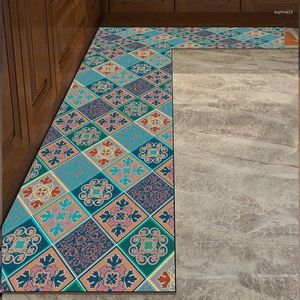 Alfombras Retro Nordic Kitchen Alfombra absorbente de la alfombra del piso del pasillo impermeable alfombras del área larga de la entrada de la entrada de