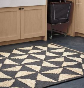 Tapis tapis pour chambre à coucher un tapis de jute naturel fait à la main avec un motif de diamant noir Eco