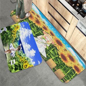 Carpets Sunflowe Anime Girl Bathroom Mat Ins Style Soft Talle Floor House Luidry Room Anti-Skid Household Carpetscarpets