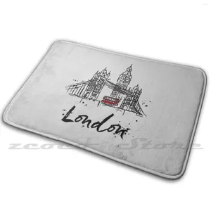 Carpets Vintage London Bridge Skyline United Kingdom Bus Retro British Souvenir UK Big Ben Gift Soft Non-Slip Mat tapis tapis Cushion