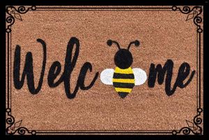 Alfombras Felpudo de bienvenida con una encantadora abeja gordita, alfombrilla divertida completa, estilo de dibujos animados simples, resistente a la suciedad, ordinario para el hogar Dec