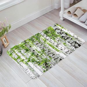 Alfombras de abedul blancos de piso verde de la puerta de entrada de la puerta de la sala de estar alfombra de cocina sin deslizamiento de la alfombra del baño decoración del hogar