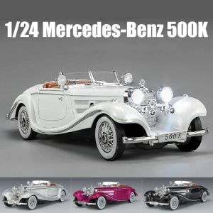 Voitures 1/24 Mercedesbenz 500k Classic Vintage Car Toy for Children Diecast Alloy Minion Model Sound Light Collection Gift for Boys