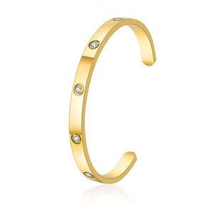 Carter Live Venta caliente Pulsera de pareja de acero de titanio Conjunto simple y elegante con pulsera de acero de titanio en forma de C de diamante Pulsera de acero inoxidable para mujer