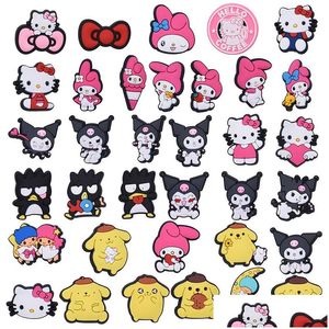Accessoires de dessin animé Charms d'anime Gros souvenirs d'enfance Kuromi Melody Pink Bow Cats Cadeau drôle Chaussure PVC Décoration Boucle Soft R Dhapg