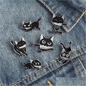 Accessoires de dessin animé couteau de chat noir style punk broches en émail pour femmes fille bijoux de mode en métal vintage broches badge en gros Dhsr3