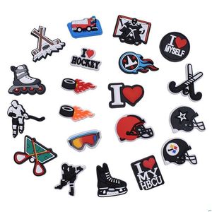 Accessoires de dessin animé Charms Gros souvenirs d'enfance Hockey sur glace Cadeau drôle Chaussure PVC Décoration Boucle Caoutchouc souple Clog Drop Livrer Dhgfj