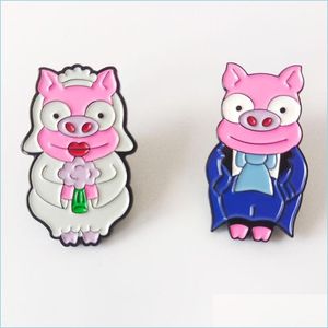 Accessoires de dessin animé Cochon mignon Épingles en émail dur Recueillir Drôle Animal Broche En Métal Sac À Dos Collier Revers Badges Hommes Femmes Mode Bijou Dhfkk