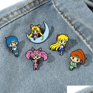 Accesorios de dibujos animados Sailor Moon Girl Pin Películas lindas Juegos Pines de esmalte duro Recoger Broche Mochila Sombrero Bolsa Collar Solapa Insignias Drop DHFMO