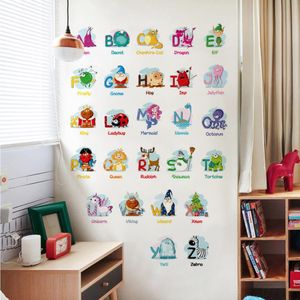 Alfabeto de dibujos animados pegatinas de pared A-Z letras inglesas decoración del hogar habitaciones para niños decoración de vinilo para el hogar niños aprendiendo calcomanías de pared 210420