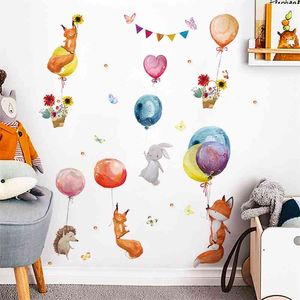 Animaux de dessin animé ballon autocollant mural bébé chambre d'enfants décoration de la maison chambre murale chambre amovible papier peint chambre pépinière autocollants 210705