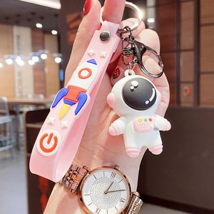 LLavero de astronauta de dibujos animados, colgante de bolsa de Anime de silicona rosa y azul, accesorio para coche, juguete para niños, regalo para niñas Kawaii