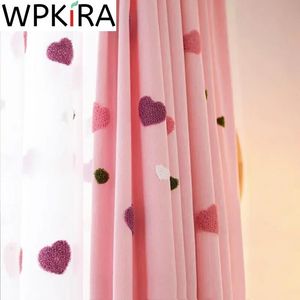 Carton Blackout Curtain pour les bébés filles chambre brodée 3d rose amour coeur de luxe Childre